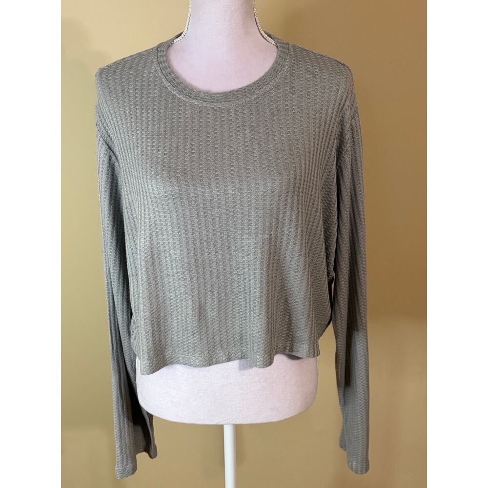 NWT CHA SOR SZ XS GREY LONG-SLEEVE oversized SWEATER TEXTURED  Crop Top Sz S